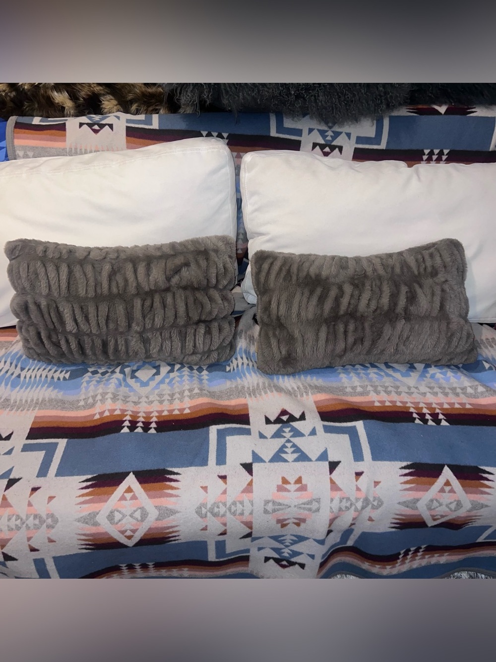 LOLA blankets Cozy Faux Fur Lumbar Pillows - 2 Pair in Taupe